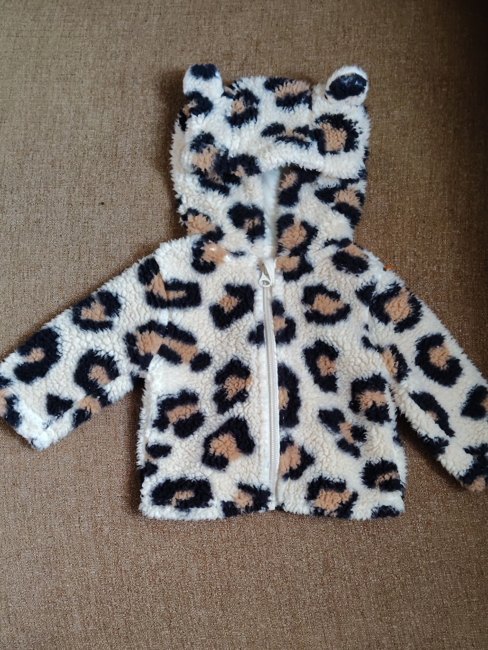 Leopard Print Sherpa Baby Jacket with Ears